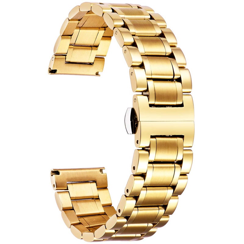 BINLUN Stainless Steel Watch Bands Quick Release 12mm-24mm Universal Metal Replacement Watch Straps SmartWatch Bracelets Links Straight & Curved Ends Men Women 6 Colors(Gold,20mm) - Image 1
